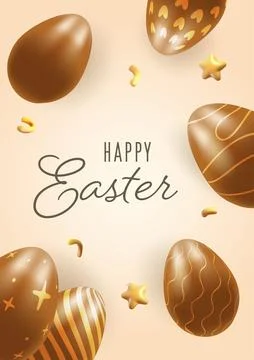 Happy Easter, 3D chocolate eggs greeting card, Easter on warm background Stock Illustration