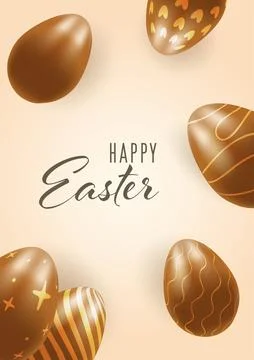 Happy Easter, 3D chocolate eggs greeting card, Easter on a warm background Stock Illustration