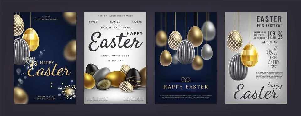 Happy easter. 3d egg on card. Holiday spring banner. Poster with decorative.. Illustrazione stock