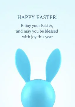 Happy Easter 3d greeting card blue bunny head long ears design template rea.. Stock Illustration