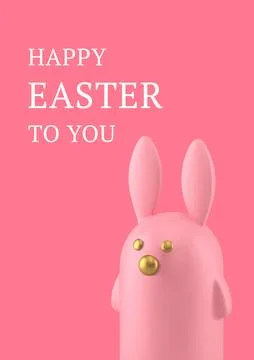Happy Easter 3d greeting card pink rabbit animal character design template .. Stock Illustration