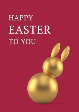 Happy Easter 3d greeting card golden rabbit bauble holiday design template .. Stock Illustration