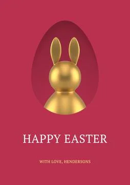 Happy Easter 3d greeting card golden rabbit bauble egg hole surprise design t Stock Illustration