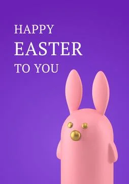 Happy Easter 3d greeting card pink rabbit animal character design template .. Stock Illustration