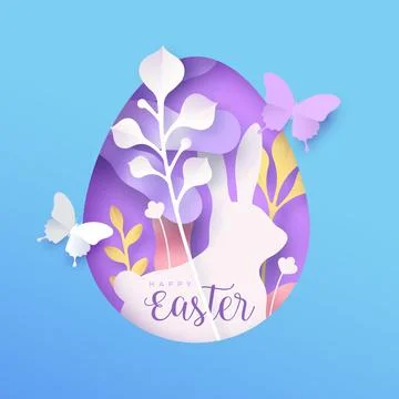 Happy Easter 3d paper cut rabbit egg spring card Illustrazione stock