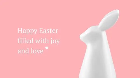Happy Easter 3d rabbit minimal banner festive holiday design template reali.. Stock Illustration