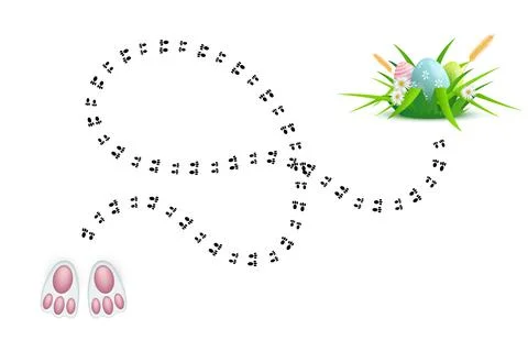 Happy Easter, 3d realistic cute bunny foots and animal footprints leading to Stock Illustration