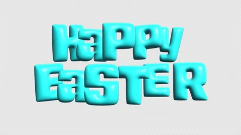 Happy easter 3d text animation inlated ballons in blue isolated in black Stock Footage 300364294