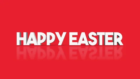 Happy Easter in 3d text with blue and red letters on a reflective red surface Stock Footage 267018245