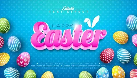 Happy Easter 3D Text Effect Design. Editable and Scalable Vector Graphic St.. Stock Illustration