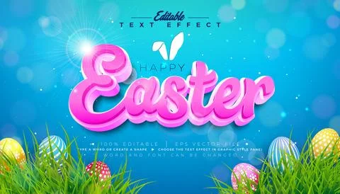 Happy Easter 3D Text Effect Design. Editable and Scalable Vector Graphic St.. Stock Illustration