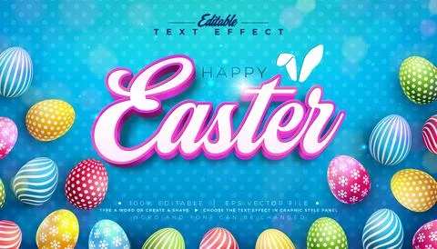 Happy Easter 3D Text Effect Design. Editable and Scalable Vector Graphic Styl Stock Illustration