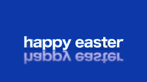 Happy Easter in 3d text with white letters on a reflective blue surface Video stock 267018339