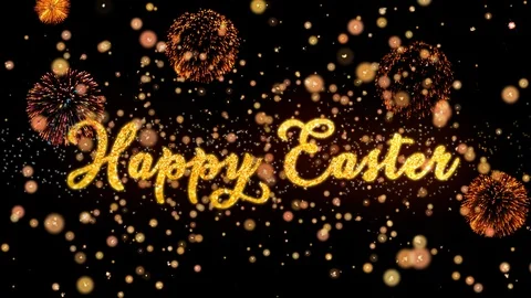 Happy Easter Abstract particles and glitter fireworks greeting card text Stock Footage 92339765