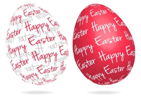 Happy Easter, abstract red 3D eggs with text, vector illustration Stock Illustration