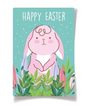 Happy easter adorable rabbit standing nature decoration Stock Illustration