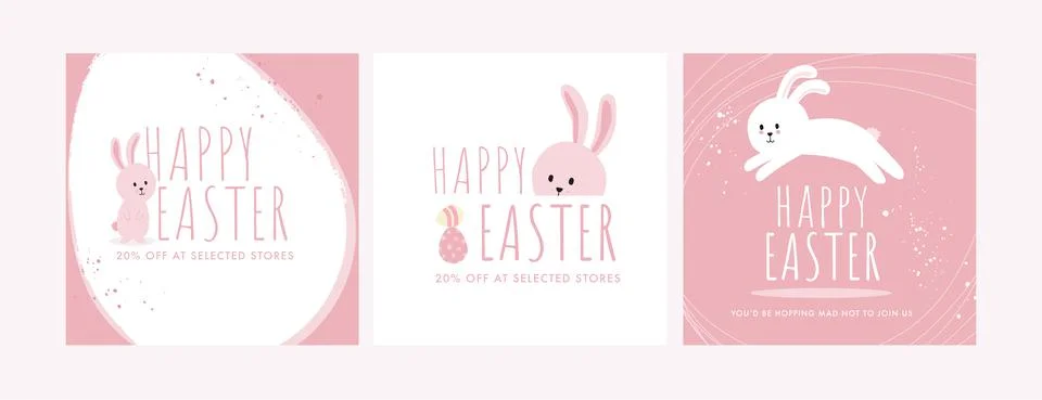Happy Easter adverts, Hand Drawn Sweet Easter bunny in pastel pink Stock Illustration