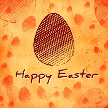 Happy easter and brown egg over orange old paper background Illustrazione stock