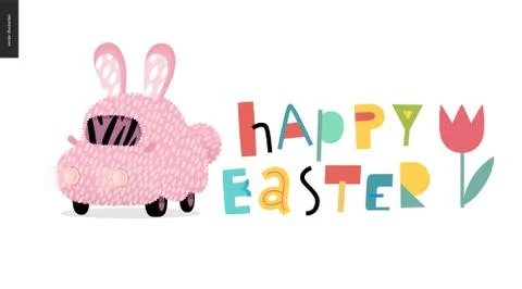 Happy easter and bunny car Stock Illustration