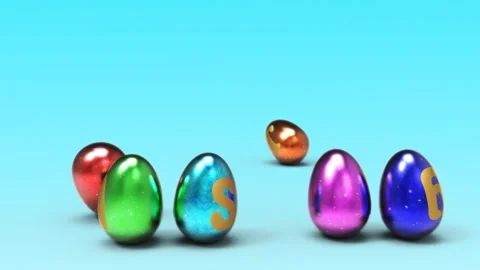Happy Easter and eggs on blue background Stock Footage 249614859
