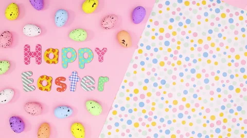Happy Easter and eggs move on left side of pastel theme. Stop motion 스톡 동영상 148193853