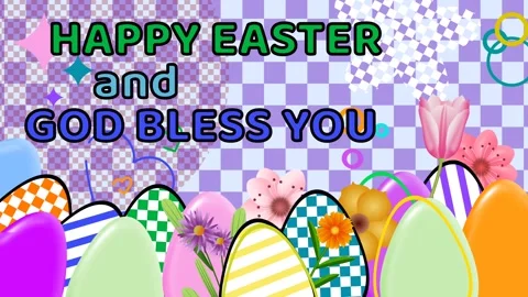 Happy easter and god bless you text greetings on beautifully decorated east.. Stock Footage 265140624
