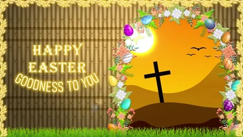 Happy easter and goodness to you greeting line on decorated background Stock Footage 301982571