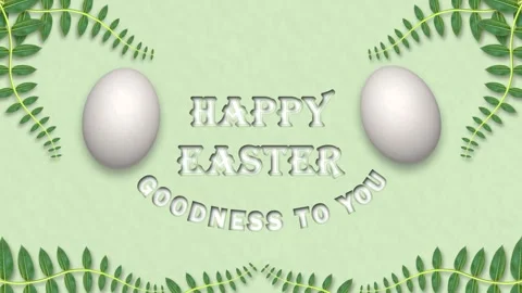 Happy easter and goodness to you greetings line with two white eggs and pla.. Stock Footage 306077988