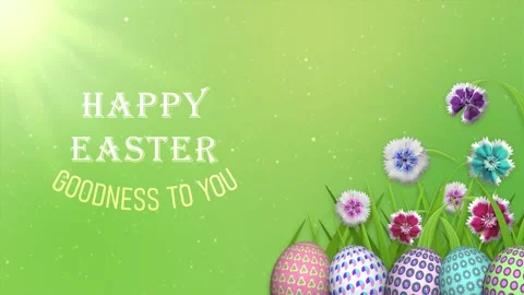 Happy easter and goodness to you greeting on green blur background with ani.. Stock Footage 306078095