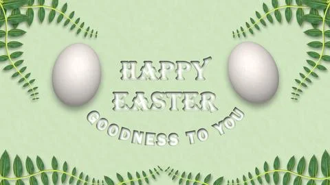 Happy easter and goodness to you greetings line with two white eggs and pla.. Stock Illustration
