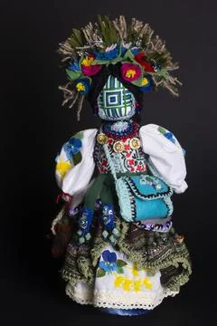 Happy easter and motanka doll Stock Photos