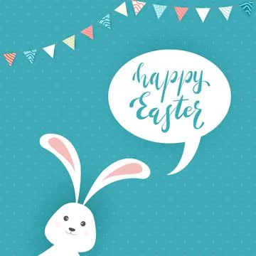 Happy Easter and Rabbit on Blue Background Stock Illustration