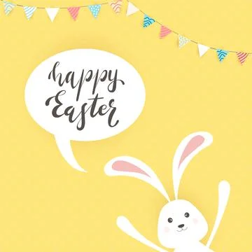 Happy Easter and Rabbit on Yellow Background Stock Illustration