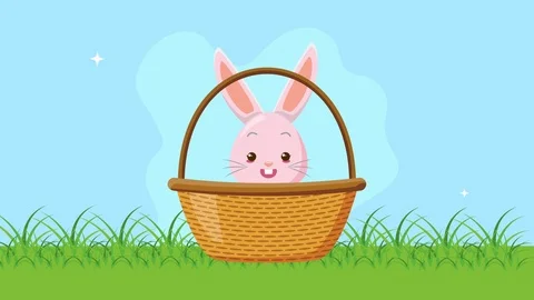 Happy easter animated card with eggs painted and rabbit in basket Stock Footage 126177911