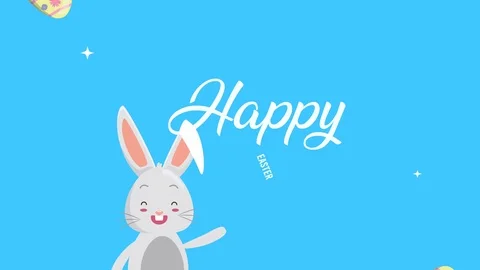 Happy easter animated card with eggs painted and rabbit Stock Footage 126179386