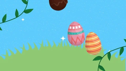 Happy easter animated card with eggs painted in the camp Stock Footage 126230762