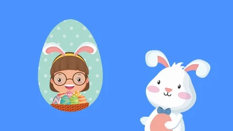 Happy easter animated card with little girl and rabbit Stock Footage 126128368