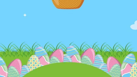 Happy easter animated card with rabbit in basket and eggs painted Stock Footage 126197210