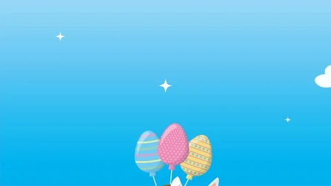 Happy easter animated card with rabbit in basket and balloons helium Stock Footage 126198181