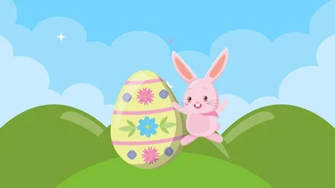 Happy easter animated card with rabbit and egg painted Stock Footage 126198381