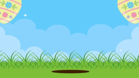 Happy easter animated card with rabbit and eggs painted in the camp Stock Footage 126201709