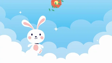 Happy easter animated card with rabbit in the clouds Stock Footage 126205118