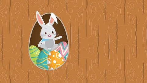 Happy easter animated card with rabbit and eggs painted Stock Footage 126221395