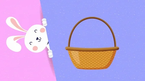 Happy easter animated card with rabbit and eggs painted in basket Stock Footage 126229598