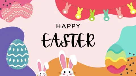Happy Easter Animated Text with Easter Bunny and Easter Eggs Stock Footage 267505361