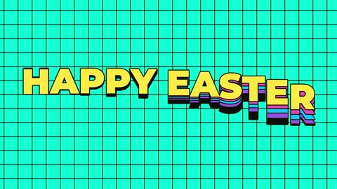 Happy easter animated text on moving retro greed background. Wavy bright 3d Stock Footage 304711695
