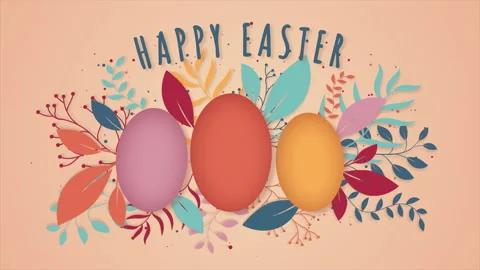 Happy Easter animation 4K with Easter eggs and flowers Stock Footage 236710533