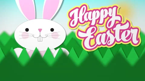 Happy Easter animation with bunny in grass winking. Stock Footage 46338696