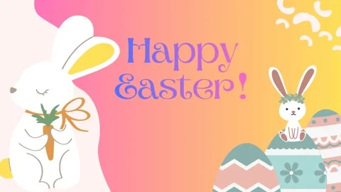 Happy Easter Animation with Cute Hand-Drawn Bunnies and Peach Gradient Stock Footage 331459280