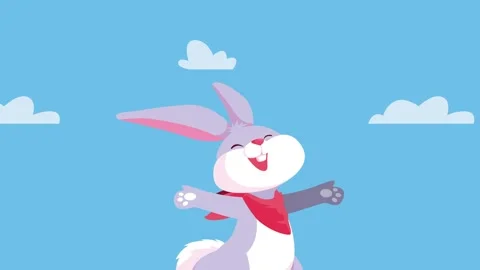 Happy easter animation with cute rabbit and clouds in the sky, dynamic spri.. Stock Footage 333545878